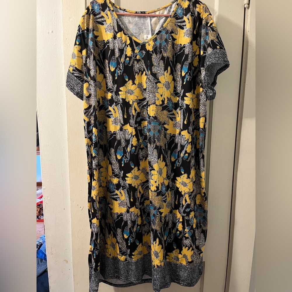 Blue and Yellow Flower Print Dress